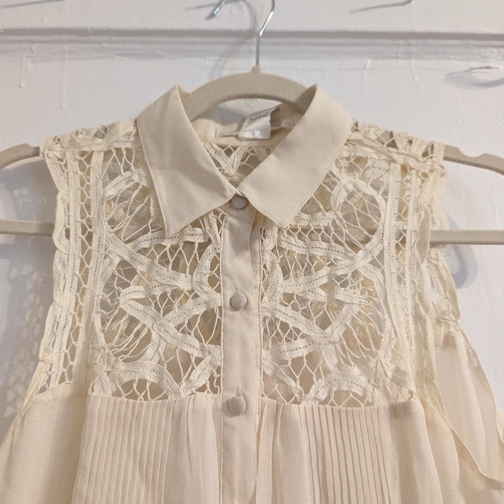 Anthropologie Cream Sheer Lace Tank top-4/6 - Picture 2 of 5